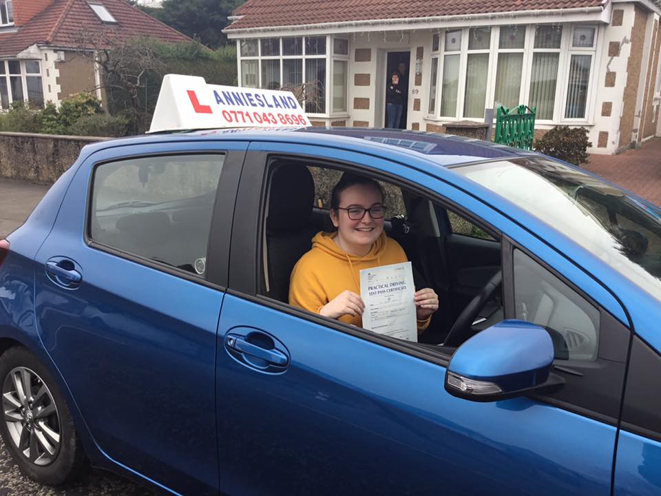 Niamh Slavin successfully passed their driving test with Anniesland Driving School