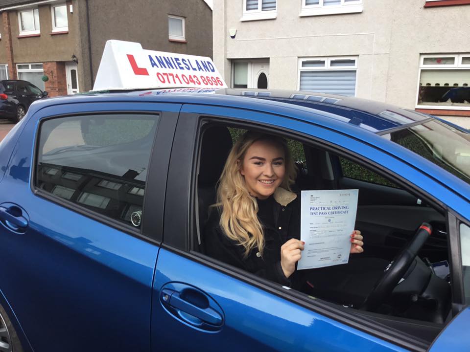 Hannah Bryceland successfully passed their driving test with Anniesland Driving School